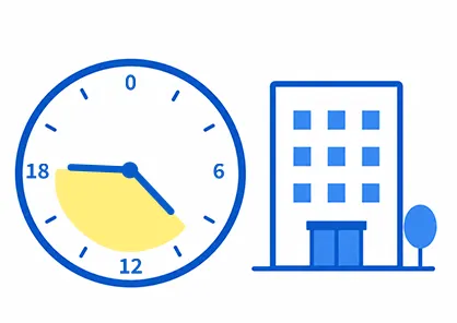 9時〜17時に稼働している時計とオフィス