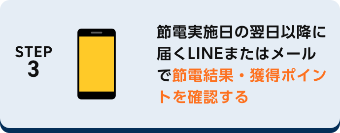 節電実施日の翌日以降に届くLINEまたはメールで節電結果・獲得ポイントを確認する