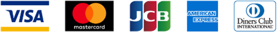 VISA、Mastercard、JCB、American Express、Diners Club