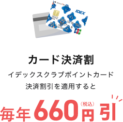 カード決済割　イデックスクラブポイントカード決済割引を適用すると毎年660円（税込）引